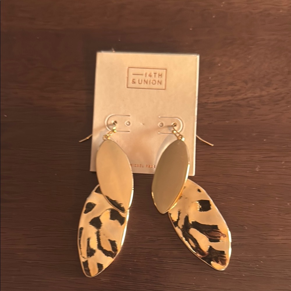14th & Union Gold Dangle Earrings with Animal Print